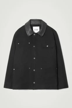 Fashion COS KURTKA POLOWA ZE SKÓRZANYM KOŁNIERZYKIEM Czarny