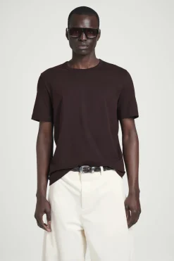 New COS LEKKI T-SHIRT ZE SZCZOTKOWANEJ BAWEŁNY Ciemnobrązowy