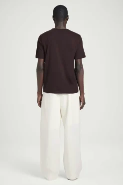 New COS LEKKI T-SHIRT ZE SZCZOTKOWANEJ BAWEŁNY Ciemnobrązowy