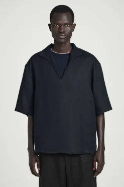 Fashion COS LNIANA KOSZULA Z OTWARTYM KOŁNIERZYKIEM Granatowy