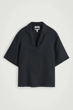 Fashion COS LNIANA KOSZULA Z OTWARTYM KOŁNIERZYKIEM Granatowy