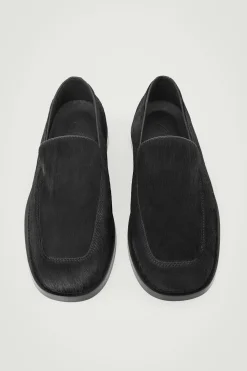 New COS LOAFERSY ZE SKÓRY Z WŁOSIEM Grafitowy