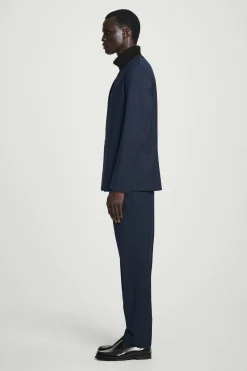 New COS MARYNARKA BEZ KOŁNIERZA Z WEŁNĄ – REGULAR FIT Granatowy