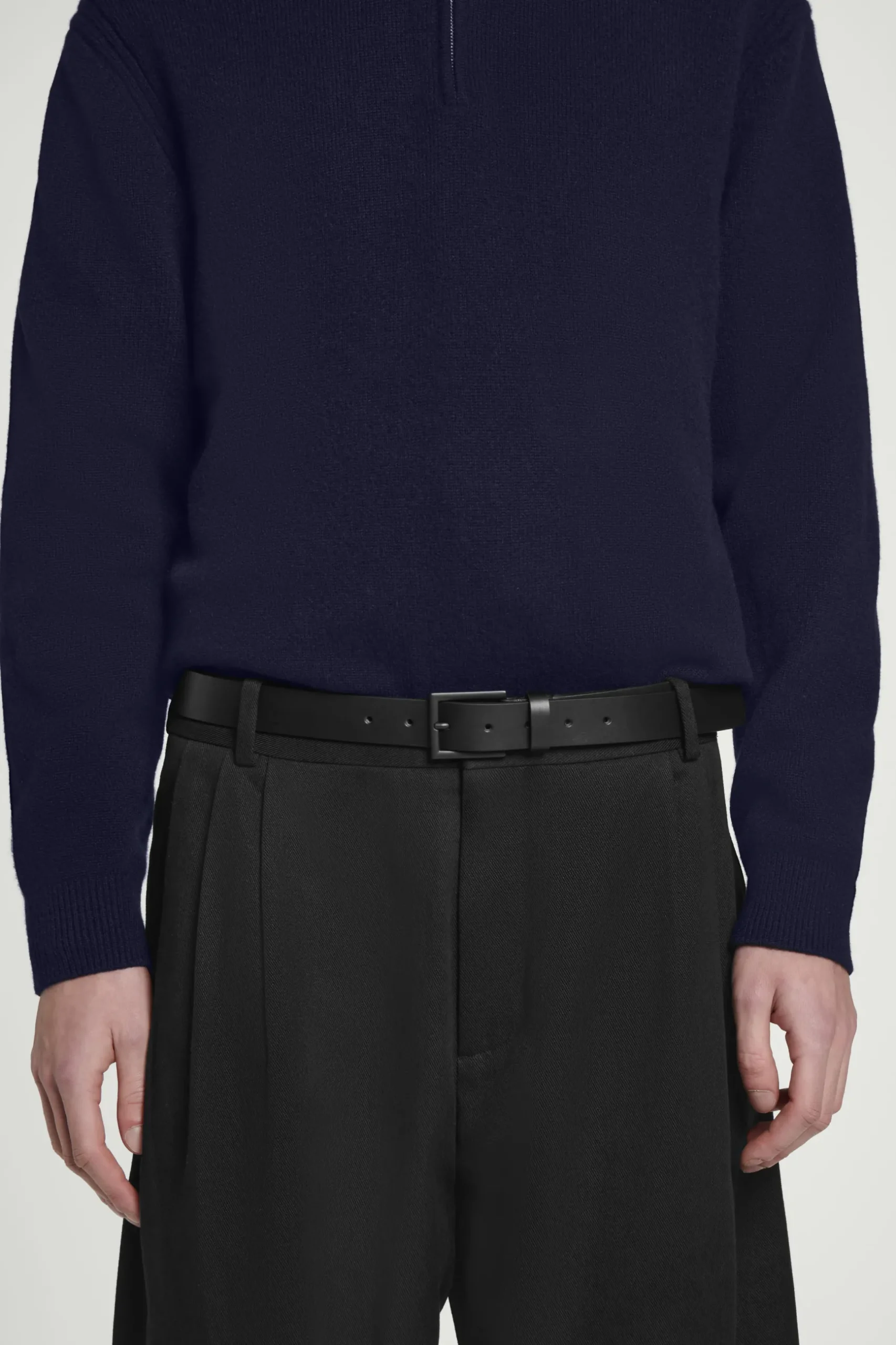 Fashion COS MATOWY SKÓRZANY PASEK Czarny