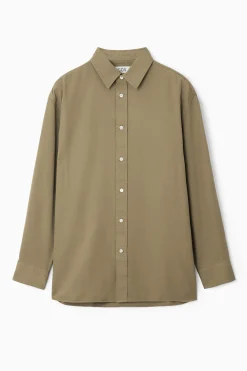 Fashion COS OVERSIZE'OWA KOSZULA Z LEKKIEGO DIAGONALU Ciemnobeżowy