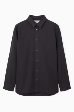 New COS OVERSIZE'OWA KOSZULA Z LEKKIEGO DIAGONALU Spranaczerń