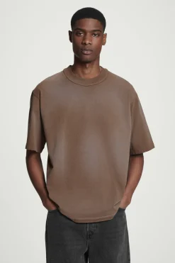 Clearance COS OVERSIZE'OWY SPRANY T-SHIRT Z WYSOKIM DEKOLTEM Brązowy
