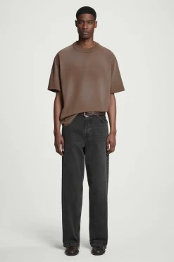 Clearance COS OVERSIZE'OWY SPRANY T-SHIRT Z WYSOKIM DEKOLTEM Brązowy