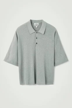 Sale COS OVERSIZE'OWY TOP POLO Z PRĄŻKOWANEJ DZIANINY Jasnoszary