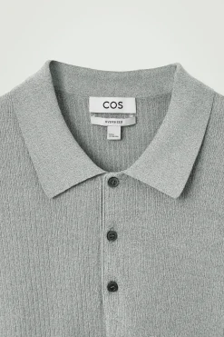 Sale COS OVERSIZE'OWY TOP POLO Z PRĄŻKOWANEJ DZIANINY Jasnoszary