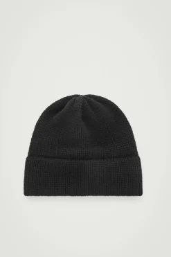 Best COS PRĄŻKOWANA CZAPKA Z MIESZANKI Z KASZMIREM Czarny