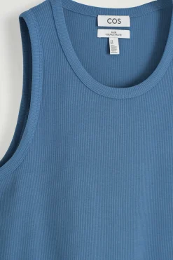 Clearance COS PRĄŻKOWANA KOSZULKA BEZ RĘKAWÓW Z BAWEŁNY Niebieski