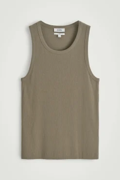 New COS PRĄŻKOWANA KOSZULKA BEZ RĘKAWÓW Z BAWEŁNY Khaki