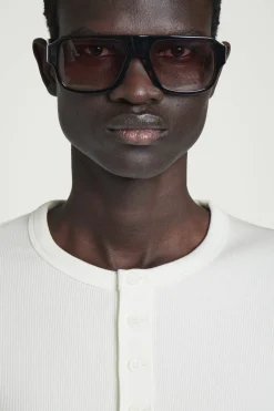 Clearance COS PRĄŻKOWANA KOSZULKA HENLEY Biały