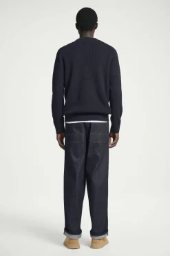 Clearance COS PRĄŻKOWANY SWETER Z BAWEŁNY – REGULAR FIT Granatowy
