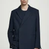 New COS RELAXED DOUBLEBREASTED LINEN BLAZER Granatowy