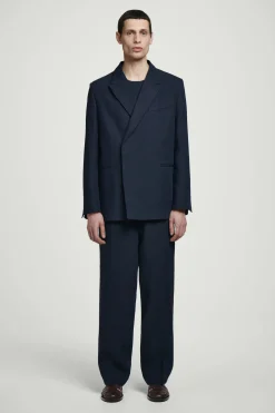 New COS RELAXED DOUBLEBREASTED LINEN BLAZER Granatowy
