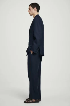 New COS RELAXED DOUBLEBREASTED LINEN BLAZER Granatowy