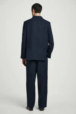 New COS RELAXED DOUBLEBREASTED LINEN BLAZER Granatowy