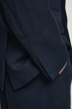 New COS RELAXED DOUBLEBREASTED LINEN BLAZER Granatowy