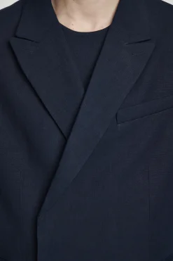 New COS RELAXED DOUBLEBREASTED LINEN BLAZER Granatowy