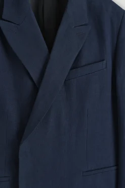 New COS RELAXED DOUBLEBREASTED LINEN BLAZER Granatowy