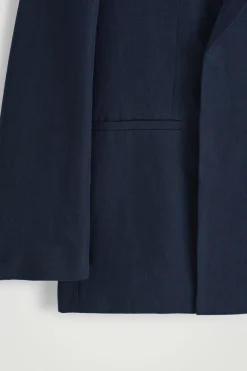 New COS RELAXED DOUBLEBREASTED LINEN BLAZER Granatowy