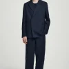New COS RELAXED LINEN STRAIGHTLEG TROUSERS Granatowy