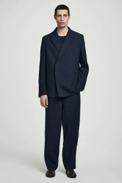 New COS RELAXED LINEN STRAIGHTLEG TROUSERS Granatowy
