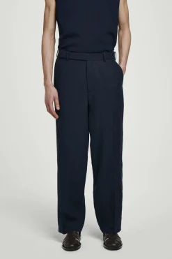 New COS RELAXED LINEN STRAIGHTLEG TROUSERS Granatowy
