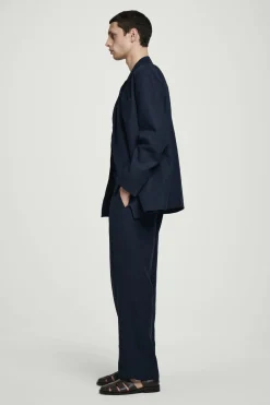 New COS RELAXED LINEN STRAIGHTLEG TROUSERS Granatowy