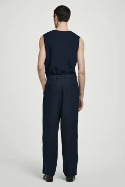 New COS RELAXED LINEN STRAIGHTLEG TROUSERS Granatowy