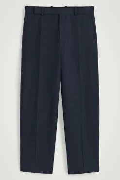 New COS RELAXED LINEN STRAIGHTLEG TROUSERS Granatowy