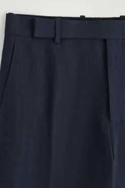 New COS RELAXED LINEN STRAIGHTLEG TROUSERS Granatowy
