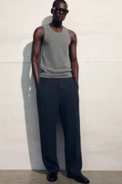 New COS RELAXED LINEN STRAIGHTLEG TROUSERS Granatowy