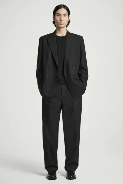 Fashion COS SPODNIE Z PROSTYMI NOGAWKAMI Z WEŁNY HOPSACK Czarny