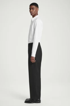 Fashion COS SPODNIE Z PROSTYMI NOGAWKAMI Z WEŁNY HOPSACK Czarny