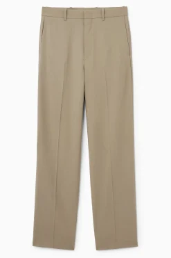 Discount COS SPODNIE Z WEŁNY Z PROSTYMI NOGAWKAMI – RELAXED FIT Kamelowy