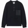 Sale COS SWETER HENLEY Z WAFLOWEJ DZIANINY Granatowy