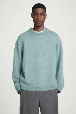 Best COS SWETER OVERSIZE Z WEŁNĄ Z ALPAKI Niebieskimelanż