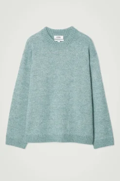 Best COS SWETER OVERSIZE Z WEŁNĄ Z ALPAKI Niebieskimelanż