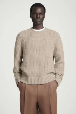 Fashion COS SWETER Z DZIANINY Z KASZMIRU – RELAXED FIT Brązowoszary