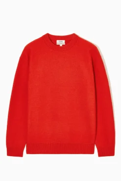 Clearance COS SWETER Z GOTOWANEJ WEŁNY Z WYCIĘCIEM POD SZYJĄ Jaskrawopomarańczowy