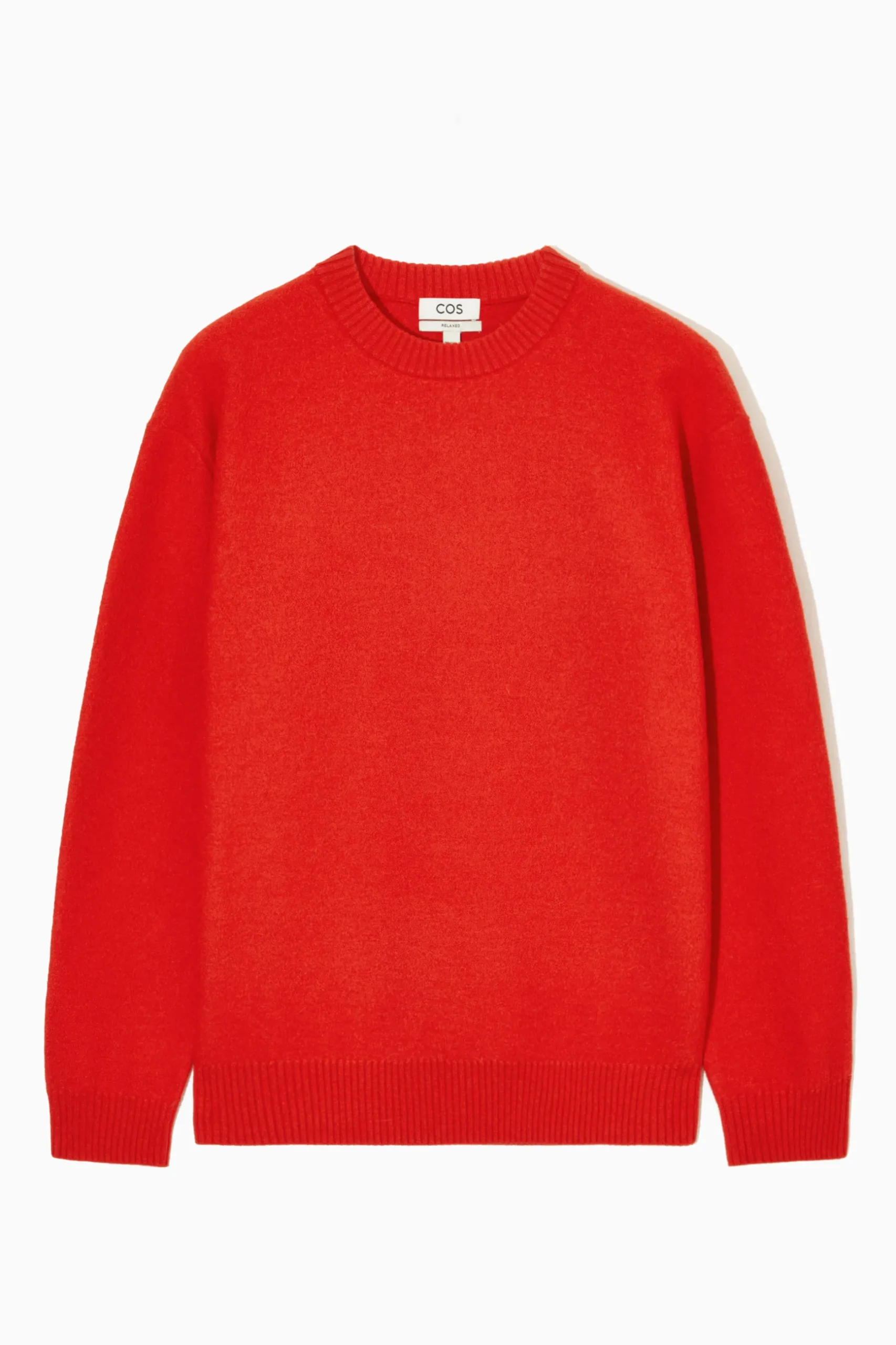 Clearance COS SWETER Z GOTOWANEJ WEŁNY Z WYCIĘCIEM POD SZYJĄ Jaskrawopomarańczowy