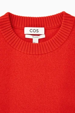 Clearance COS SWETER Z GOTOWANEJ WEŁNY Z WYCIĘCIEM POD SZYJĄ Jaskrawopomarańczowy