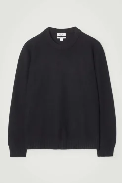 Fashion COS SWETER Z GOTOWANEJ WEŁNY Z WYCIĘCIEM POD SZYJĄ Czarny