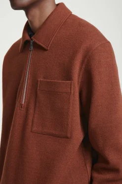 Hot COS SWETER Z MIESZANKI Z GOTOWANĄ WEŁNĄ Z SUWAKIEM Rdzawy