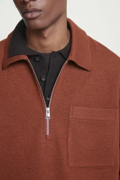 Hot COS SWETER Z MIESZANKI Z GOTOWANĄ WEŁNĄ Z SUWAKIEM Rdzawy