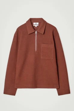 Hot COS SWETER Z MIESZANKI Z GOTOWANĄ WEŁNĄ Z SUWAKIEM Rdzawy