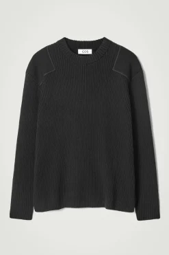 New COS SWETER Z MIESZANKI Z WEŁNĄ Z ŁATAMI Czarny